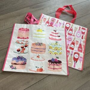 Homegoods TJMaxx Marshalls Viral Cake & Champagne Print Tote Bags Set of 2 NWOT